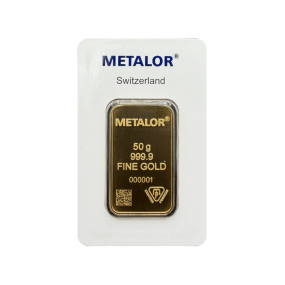Lingotin Or 50 Grammes - "METALOR" sous scellé - R°